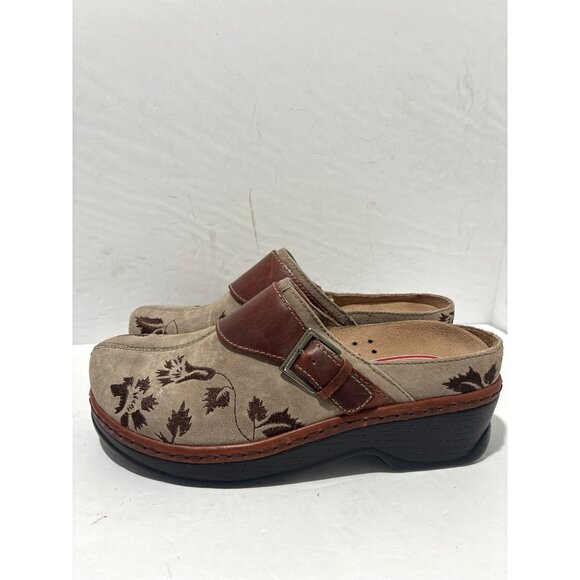 Klogs Austin Taupe Suede Floral Forest Walking Womens Anti Slip Mules Sz 9.5 w - Picture 1 of 6